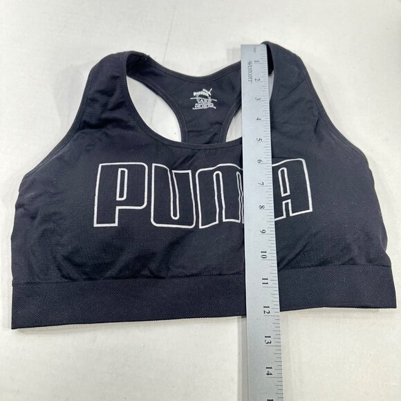 Puma Women's Size Large Bra Sports Racerback Stretch Fit Black Preowned - Picture 8 of 9